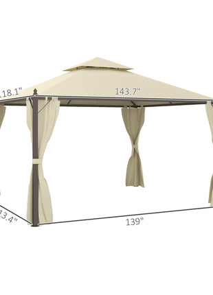10' x 12' Outdoor Patio Gazebo with Curtains, Two-Tier Roof, Beige