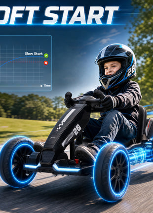 12V Electric Go Kart for Kids with Dual Motors, Adjustable Seat, Soft Start, LED Lights, EVA Wheels, for Age 3-6, Black