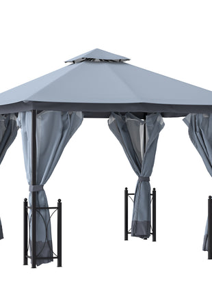 13x11 Gazebo with Sides, with Curtains, Removable Netting, Double Vented Roof, 8 Drainage holes, Aluminum Frame and Hooks, for Garden, Backyard, Patio, Gray