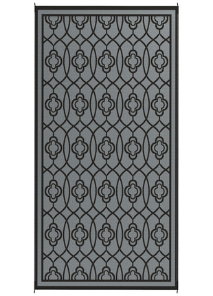 Reversible Outdoor Rug, Waterproof Plastic Straw with Carry Bag, 9' x 18', Black & Gray Lantern