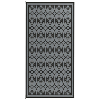 Reversible Outdoor Rug, Waterproof Plastic Straw with Carry Bag, 9' x 18', Black & Gray Lantern