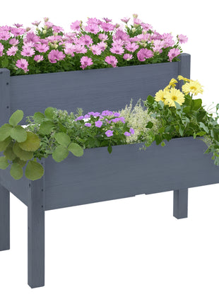 34"x34"x28" Raised Garden Bed 2-Tier Wooden Planter Box for Backyard, Patio to Grow Vegetables, Herbs and Flowers, Gray