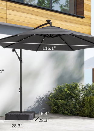 10 ft Cantilever Patio Umbrella with Light, Weight, Offset Hanging Outdoor Umbrella with Protective Cover, Dark Gray
