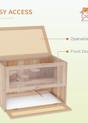 2-Level Hamster Cage Mice and Rat House, Small Animal Habitat for Guinea Pigs, Chinchillas with Openable Top, Front Door, Shelf and Ladder, Natural