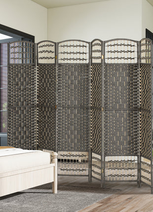 6 Panel Folding Room Divider Portable Privacy Screen Wave Fiber Room Partition for Home Office Dark Gray