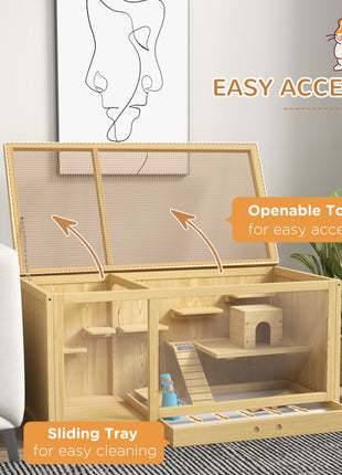Extra Large Wooden Hamster Cage with Pull-out Tray, Seesaws, Ladder