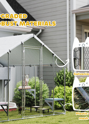 95" Extra Large Metal Outdoor Catio with Waterproof Cover, 2 Resting Boxes, 7 Jumping Platforms, for Multiple Cats