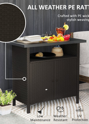 Wicker Outdoor Storage Cabinet with Two Doors and Shelf for Outdoor Pool Towel Storage, Dark Coffee