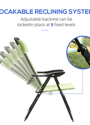 Set of 2 Portable Folding Outdoor Recliners w/ Adjustable Backrest, Green