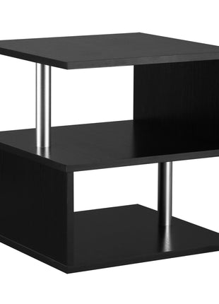 20" Modern End Table, Accent Side Table, S-Shaped Coffee Table with Storage Shelf and Steel Poles, Black