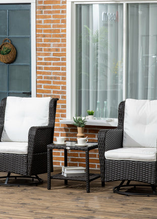 Patio Bistro Set, Porch Furniture with 360° Rotation & Rocking Function, 28.25"x30.75"x36.25", Cream White