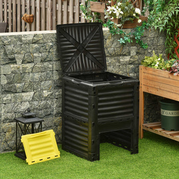 Garden Compost Bin 80 Gallon Outdoor Large Capacity Composter Fast Create Fertile Soil Aerating Box, Yellow