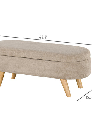 Storage Ottoman Bench, 43.3" Upholstered End of Bed Bench with Wood Legs, Modern Entryway Bench, Beige