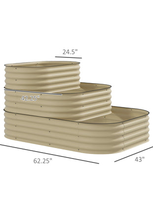 3-Tier Raised Garden Bed Set w/ Safety Edging, Open Bottom for Vegetables, Herbs, Flowers, 62.25" x 43" x 32.25", Cream