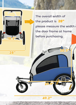 2 in 1 Dog Bike Trailer, Foldable Pet Stroller, Dog Bicycle Trailer with Suspension, for Medium Dogs, Light Gray