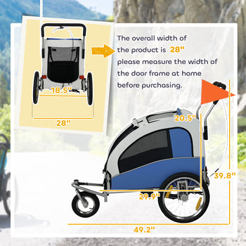 2 in 1 Dog Bike Trailer, Foldable Pet Stroller, Dog Bicycle Trailer with Suspension, for Medium Dogs, Light Gray