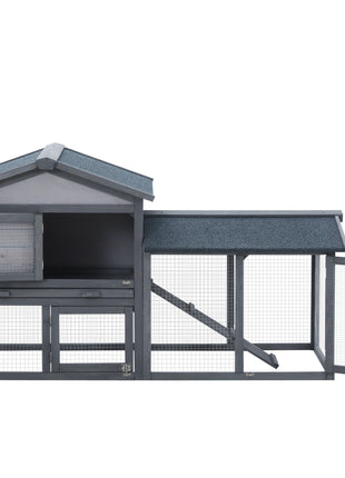 58" Large Rabbit Hutch Outdoor Indoor, Wooden Bunny Hutch, Guinea Pig Cage with Run, Removable Tray, Asphalt Roof, Lockable Doors and Ramp, for 1-2 Small Rabbits, Chickens, Ducks, Dark Gray