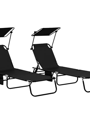 Chaise Pool Lounge Chairs Set of 2, Outdoor Sun Tanning Chairs, Reclining Back, Steel Frame and Side Pocket, Black