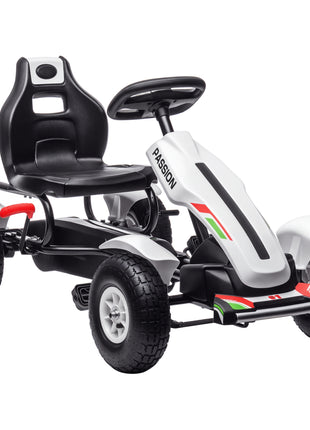 Kids Pedal Go Kart W/ Adjustable Seat, Rubber Wheels, White