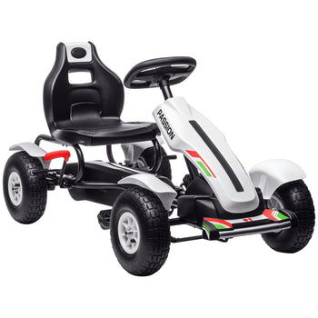 Kids Pedal Go Kart W/ Adjustable Seat, Rubber Wheels, White