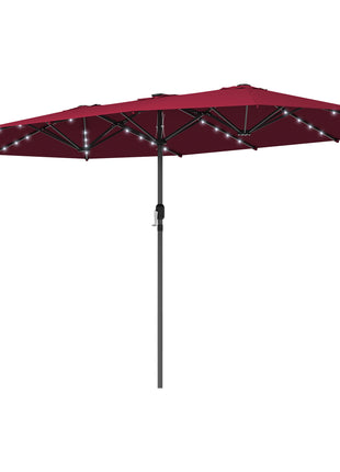 Garden Parasol, Double-Sided Sun Umbrella with LED Solar Lights, Patio Parasol for Outdoor, Wine Red