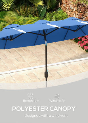 Double-sided Patio Umbrella, 9.5' Outdoor Umbrella with Push Button Tilt and Crank, 3 Air Vents and 12 Ribs, Navy Blue
