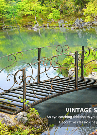 6' Metal Arch Backyard Garden Bridge, Safety Siderails, Arc Footbridge for Backyard Creek, Stream, Pond, Bronze