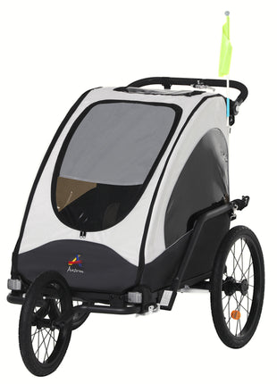 Bike Trailer for Kids 3 In1 Foldable Child Jogger Stroller Baby Stroller Transport Carrier with Shock Absorber System Rubber Tires Adjustable Handlebar Kid Bicycle Trailer White and Grey