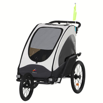 Bike Trailer for Kids 3 In1 Foldable Child Jogger Stroller Baby Stroller Transport Carrier with Shock Absorber System Rubber Tires Adjustable Handlebar Kid Bicycle Trailer White and Grey