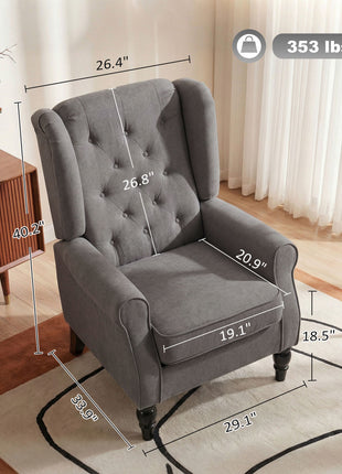 Wingback Accent Chair for Living Room, Button-Tufted Lounge Chair with Round Armrests and Wood Legs, Dark Gray
