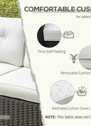 2 Piece Patio Wicker Corner Sofa Set, Outdoor PE Rattan Furniture, with Curved Armrests and Padded Cushions for Balcony, Garden, or Lawn, Beige