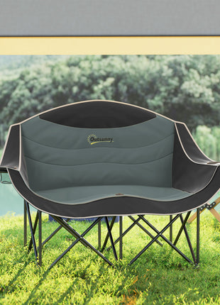 Padded Folding Camp Chair for Adults, Double Camping Chair with Armrests, Cup Holders, Carry Bag for Outdoor, Black