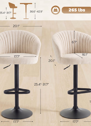 Modern Upholstered Adjustable Barstools with Swivel Seat, Linen Touch Fabric, Steel Frame, Footrest, ‎Beige