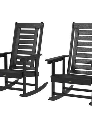 2 Pieces Outdoor Rocking Chairs, HDPE Patio Rockers with 28" High Back, Wide Armrests for Porch Backyard, Black