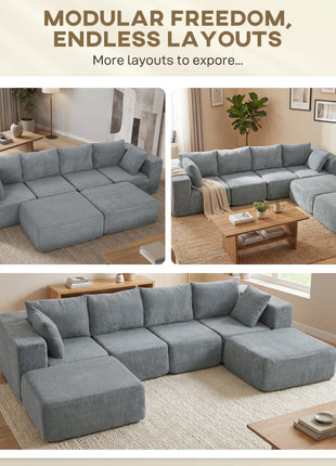 Modular Sectional Sofa, Boneless U-Shape Sectional Couch with 2 Ottomans, Dark Gray