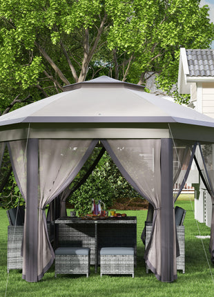 13' x 13' Pop Up Gazebo Hexagonal Canopy Shelter with 6 Zippered Mesh Netting for Patio Backyard Garden Wedding Party