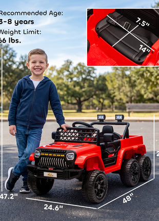 12V 4x4 Kids Electric Car w/ 2WD/4WD Switchable, Remote Control, Spring Suspension System, Back Trailer, Red