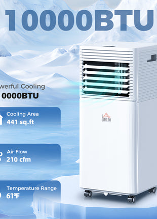 10000 BTU Mobile Air Conditioner for Cooling and Dehumidifying, Remote Control, 24H Timer, LED Display, White