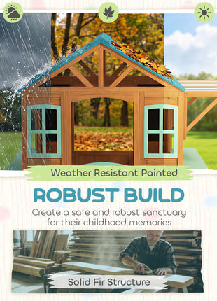Outdoor Playhouse with Snack Bar, Half Door, Windows, Flowerpot Holders, Chalkboard, Tossing Game