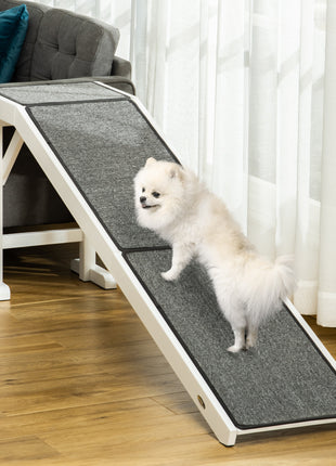 Dog Ramp Foldable with Non-slip Carpet Top Platform, Gray, White