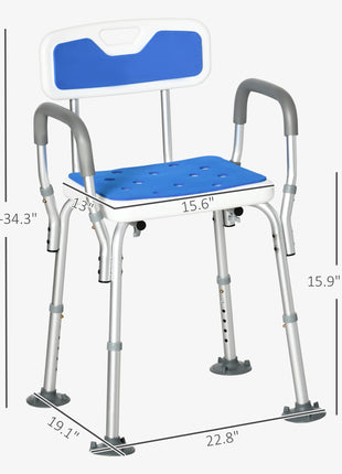 EVA Padded Shower Chair with Arms and Back, Bath Seat with Adjustable Height, Anti-slip Shower Bench for Seniors and Disabled, Tool-Free Assembly, 299lbs