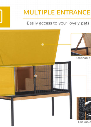 Rabbit Hutch Elevated Bunny Cage Small Animal Habitat with Metal Frame, No Leak Tray, Metal Wire Pan, Openable Water-Resistant Asphalt Roof for Rabbits, Chickens, Ducks, Indoor/Outdoor Natural