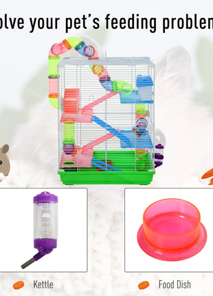5 Tiers Hamster Cage Portable Animal Travel Carrier w/ Exercise Wheels Tube