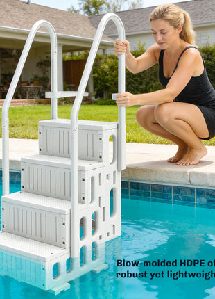 Swimming Pool Ladder Adjustable Height for Above Ground Pool Steps with Dual Handrails White