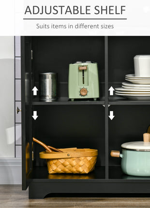 Kitchen Storage Cabinet, Sideboard Floor Cupboard with Solid Wood Top, Adjustable Shelf, and 3 Drawers, Black