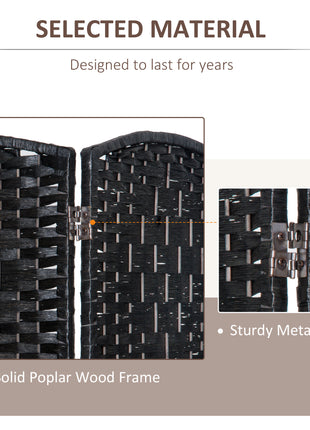 Room Divider 6 Panel, 6FT Tall Folding Privacy Screen, Freestanding Hand-Woven Partition for Room Separation with 360° Hinges, Paper Rope Diamond Weave, Black