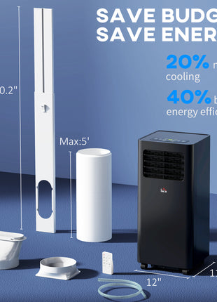 10000 BTU Mobile Air Conditioner, 441 Sq. Ft., AC Unit with Dehumidifier, Sleep, 24H Timer On/Off, Window Kit, Black