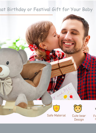 Bear-Shaped Kids Rocking Horse with Sound for 18-36 Months, Gray