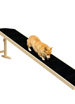 Dog Ramp for Bed, Pet Ramp for Dogs with Non-Slip Carpet and Top Platform, 74" x 16" x 25", Natural