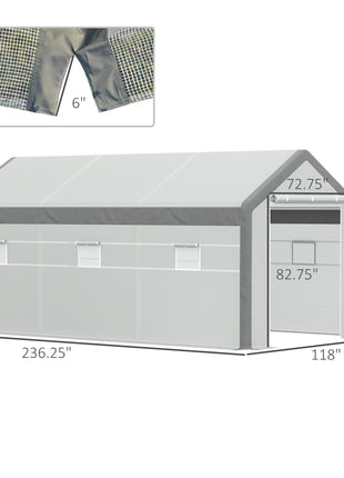 20' x 10' x 9' Walk-in Greenhouse, Outdoor Garden Warm Hot House with 6 Roll-up Windows, 2 Zippered Doors and Weather Cover, White